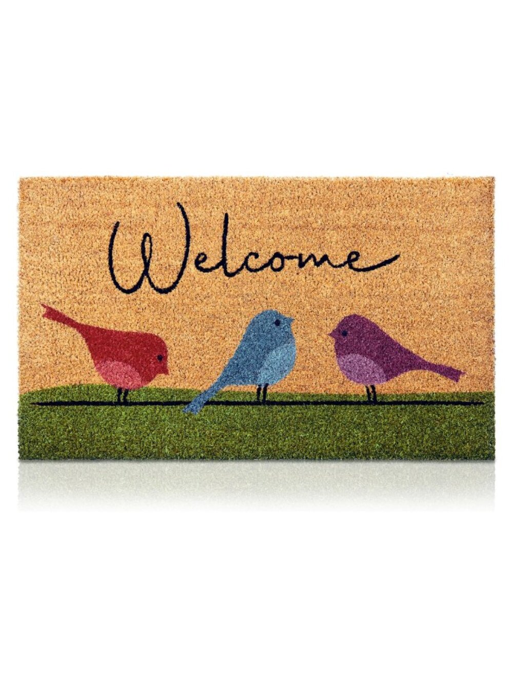 Coir Welcome Mat Non-Slip Colorful Birds 17x29 in